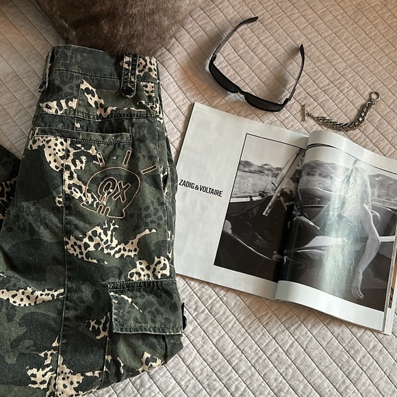 Zadig & Voltaire Pilote Camo Leo cargo high rise army green baggy loose Pants Mโ - Picture 11 of 11